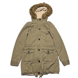 Abercrombie Fitch Size M Faux Fur Sherpa Lined Hooded Parka Jacket Women Green